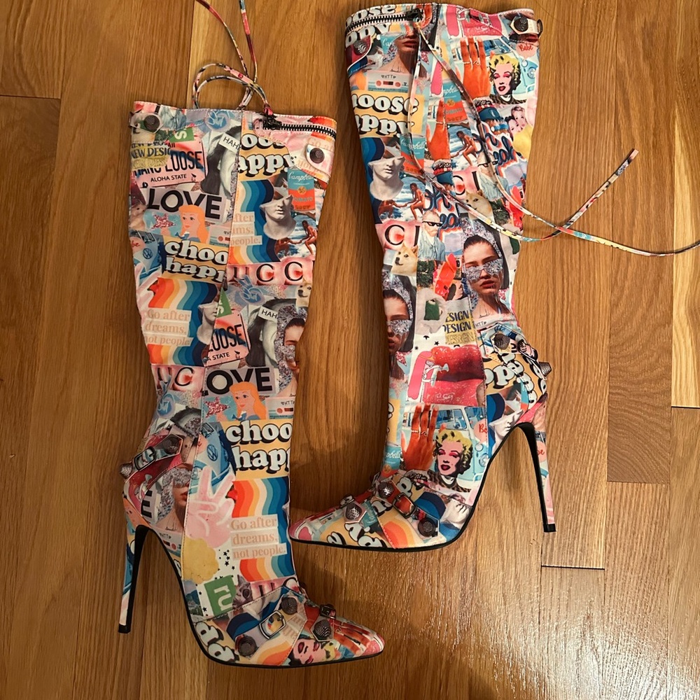 Multicolored high heel boots